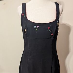 Laundry By Shelli Segal Black Dress with Hot Pink Lining Embroidered Flowers